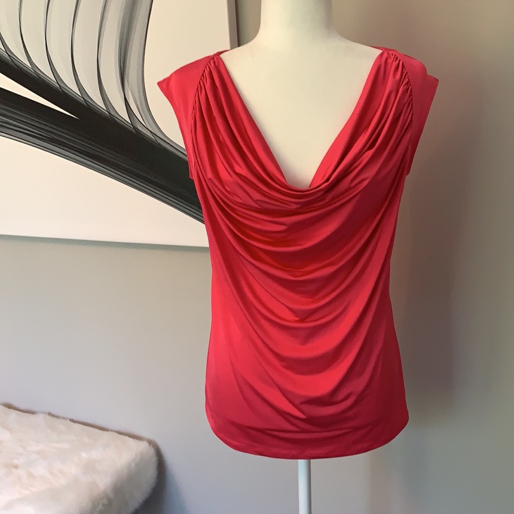 Carmen Marc Valvo pink sleeveless drape neck top